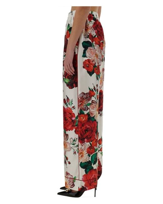 Dolce & Gabbana Red Rose Print Pajama Pants