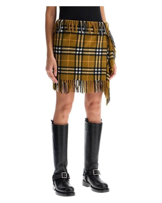 スカート BURBERRY WOOL AND CASHMERE CHECK SCARF STYLE SKIRT Check Wool Cashmere Scarf Skirt in Currant - Women