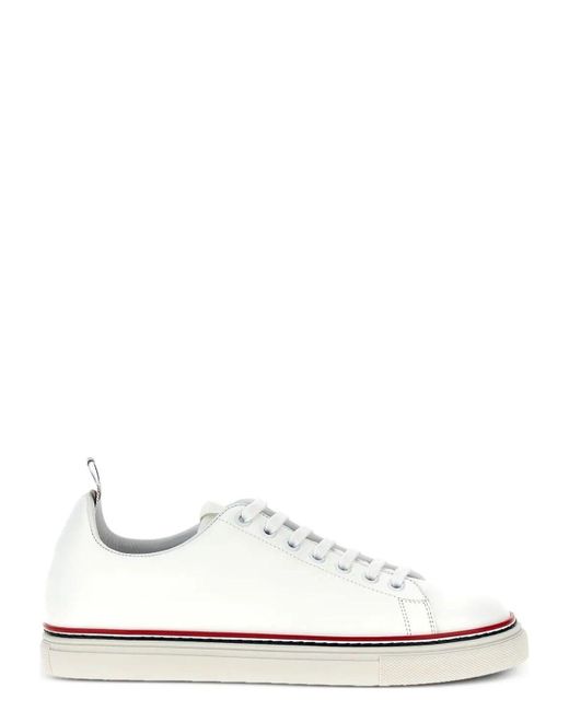 Thom Browne White Double Stripe Sports Shoes for men
