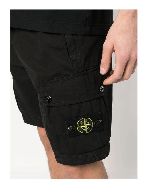 Stone Island Black Logo Cotton Cargo Shorts for men