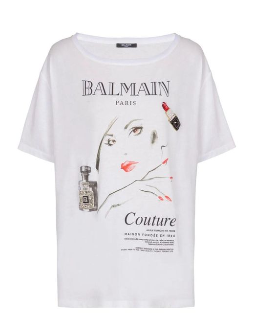 Balmain White Beauty Print Embroidery Patches T-Shirt