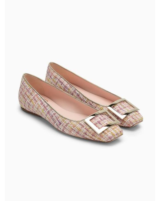 ROGER VIVIER 25S TROMPETTE BALLERINAS 45MM IN RED PLAID PATTERN CANVAS