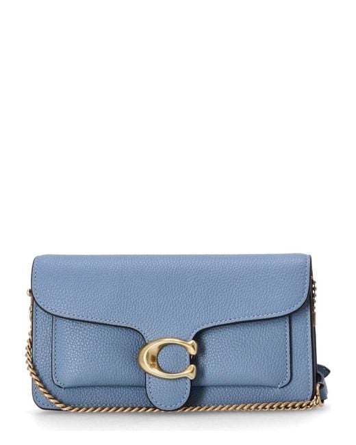 COACH Blue Polished Pebble Leather Tabby Chain Clut