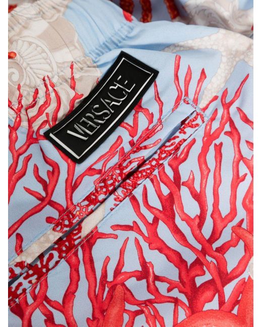 Versace Red Swim Shorts Coral All Over Print for men