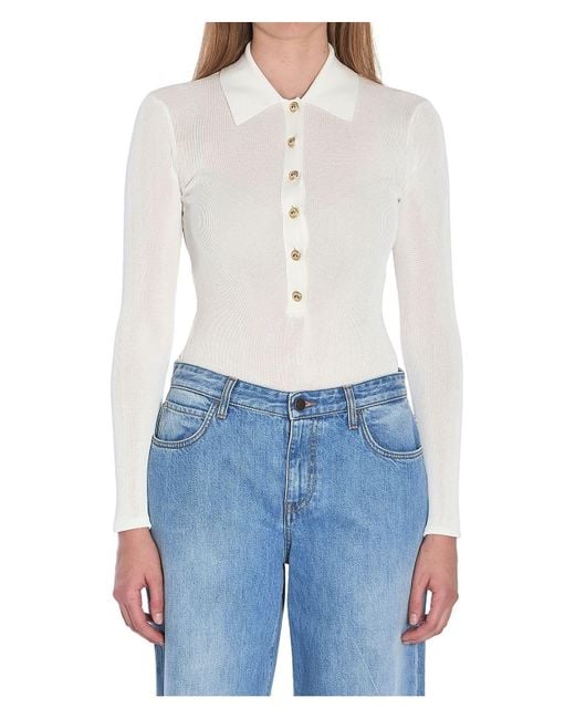 Self-Portrait Blue Knit Bodysuit