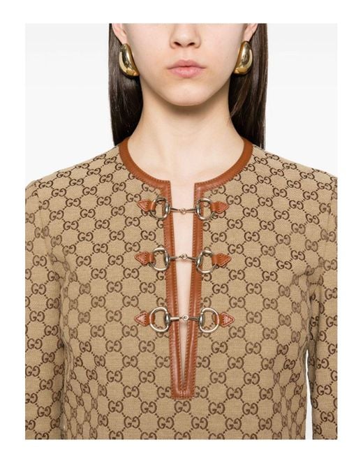 Gucci Natural Gg Cotton Midi Dress