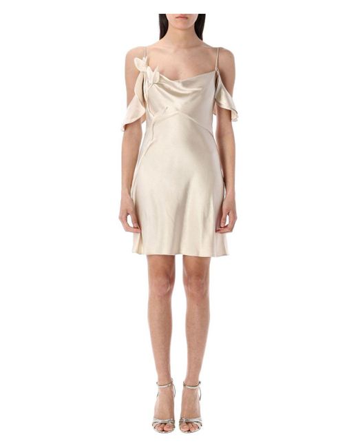 ワンピース SELF PORTRAIT SATIN FLOWER MINI DRESS CHAMPAGNE Champagne Flower Satin Mini Dress – self-portrait-US