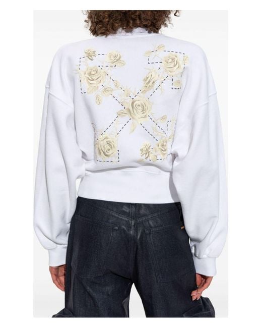 Off-White c/o Virgil Abloh White Roses Arrows Cropped Sweatshirt