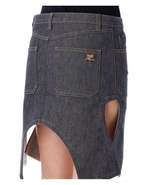 Courreges Black Reversed Mini Denim Skirt