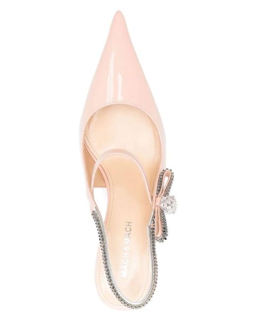 サンダル・ミュール MACH & MACH CRYSTAL CUBA NUDE PATENT LEATHER SLINGBACK 85MM Mach & Mach Crystal Cuba Nude Patent Leather Slingback 85Mm