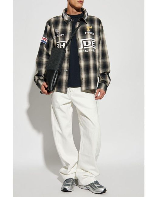 Rhude Gray Racing-Inspired Flannel Shirt For for men