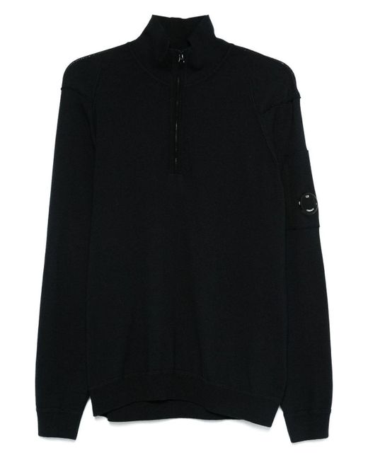 C P Company Black Sea Islandhalf Zip Lens Knit for men