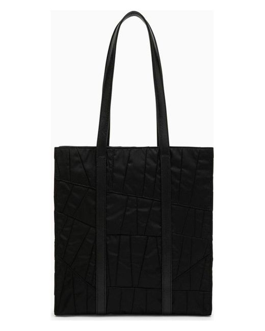 Prada Black Medium Re-Nylon Shopping Bag With Embroidery