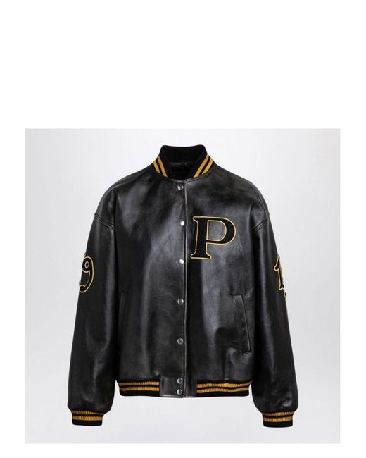 ジャケット Prada Leather bomber Vintage black with patch Prada Leather Bomber Vintage With Patch in Black | Lyst