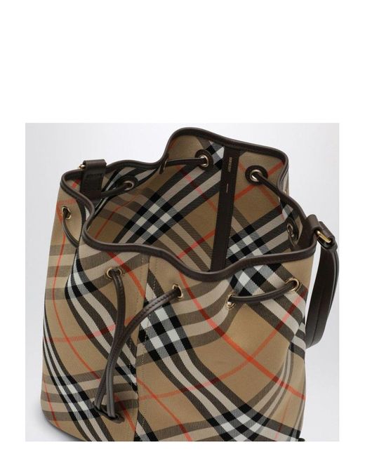 Burberry White Medium Bucket Bag With Check Pattern
