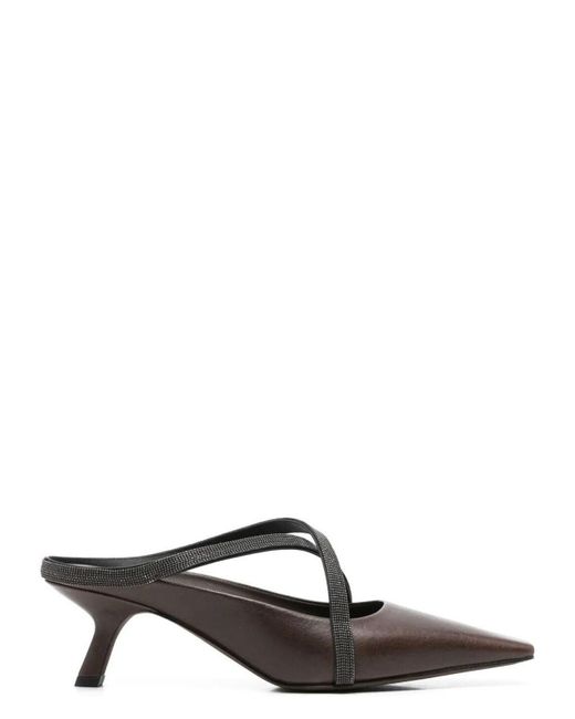 Brunello Cucinelli Brown Square Pointed Sandals