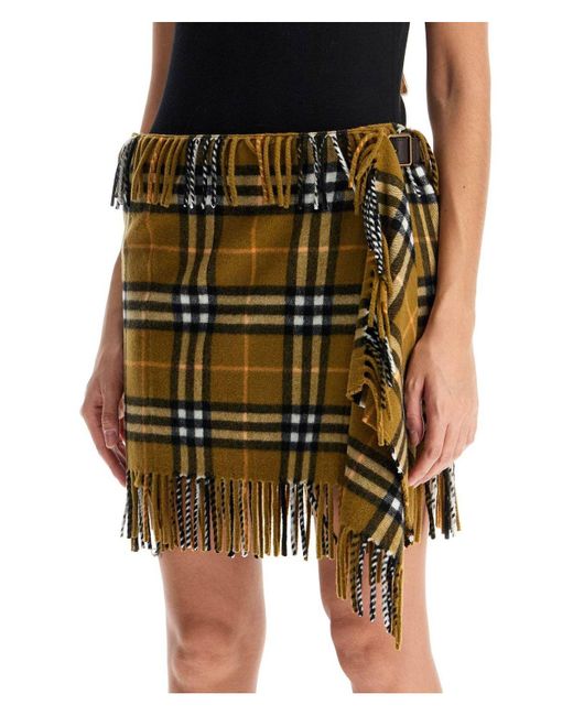 Burberry Wool And Cashmere Check Scarf Style Skirt in