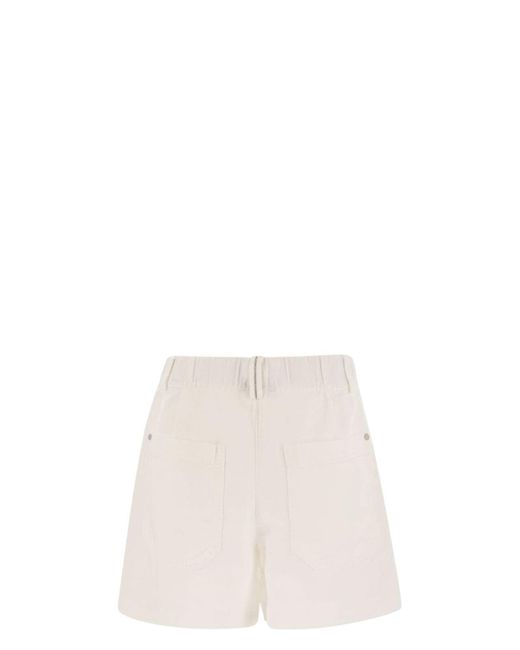 Brunello Cucinelli White Cotton And Linen Shorts With Jewellery