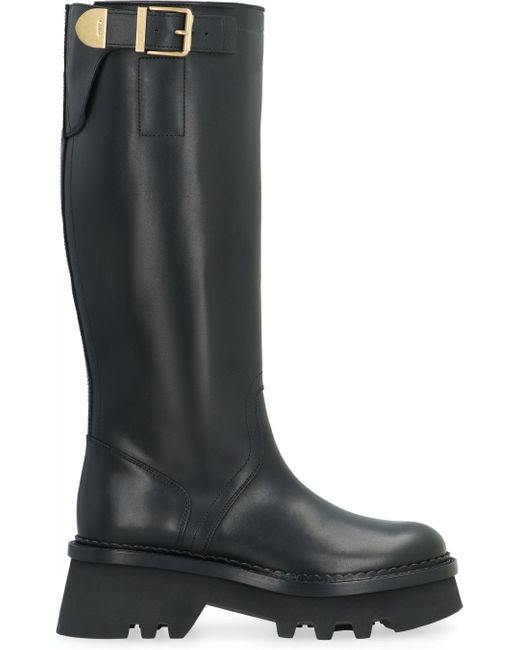 Chloé Owena Leather Boots in Black | Lyst