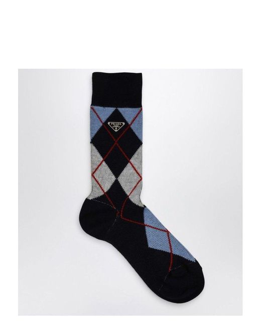 Prada Black Socks With Argyle Pattern
