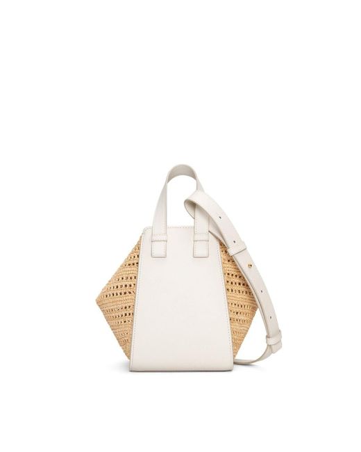 Loewe Natural Compact Hammock Bag In Raffia And Calfskin