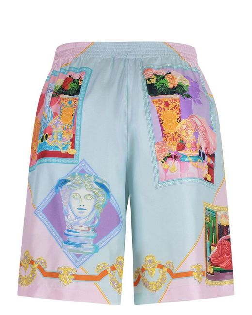 Versace Blue Printed Silk Shorts for men