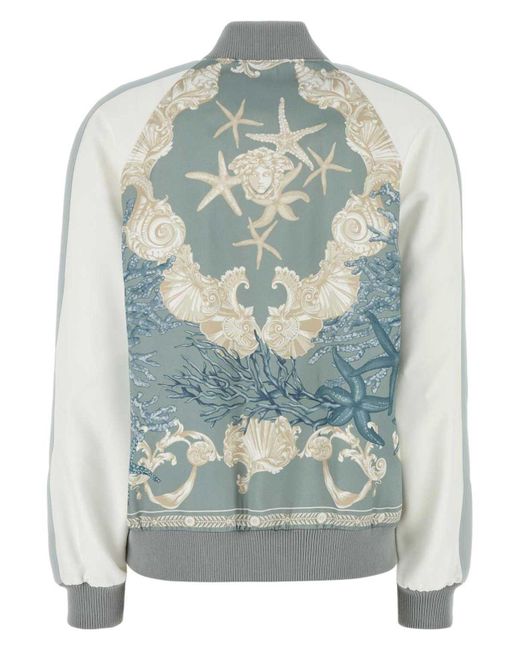 Versace Blue Satin Varsity Bomber Jacket