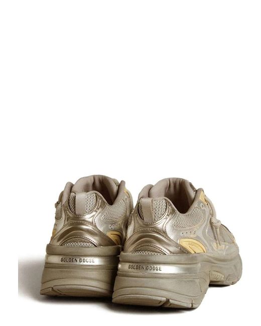 Golden Goose Deluxe Brand Metallic Lightstar Laminated Leather Suede And Net Upper Tpu Star Net Heel And Spur Sneaker