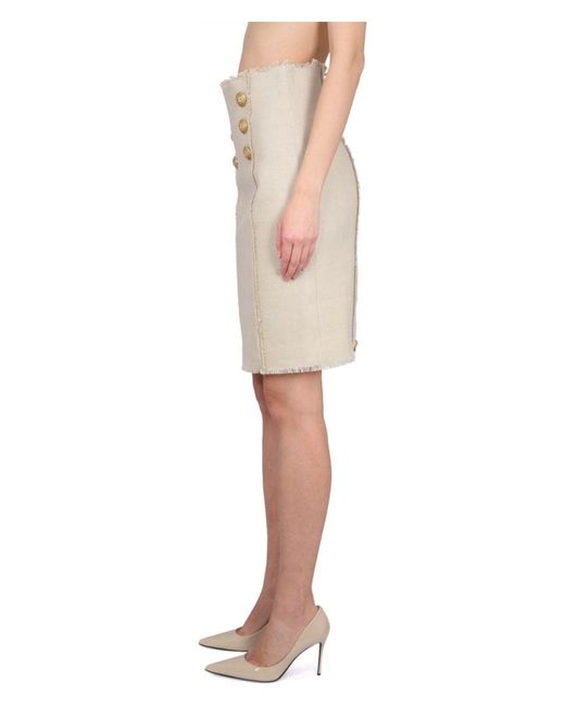 Balmain Natural Linen Midi Skirt