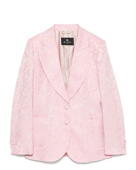 アウターその他 ETRO Jacquard silk blend blazer with embroidery Rosa Etro Jacquard Silk Blend Blazer With Embroidery In Pink