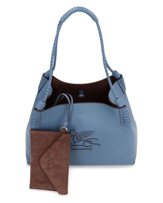 Etro Blue Libra Small Leather Tote