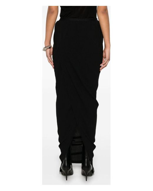 Rick Owens Black Soft Pillar Wool Long Skirt