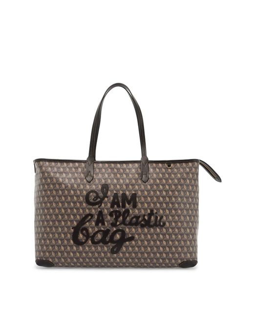 Anya Hindmarch Brown I Am A Plastic Bag Zipped Motif Tote Bag