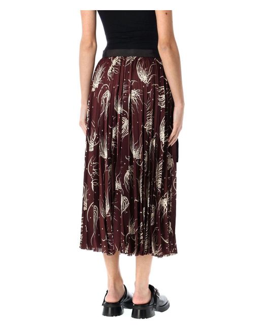 Sacai Brown Printed Pleated Midi Skirt