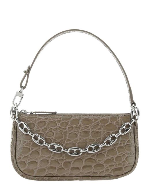By Far Metallic Dove Leather Mini Rachel Handbag