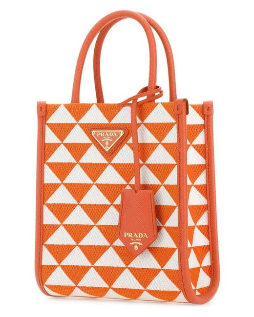 Prada Orange Embroidered Fabric Micro Symbole Handbag