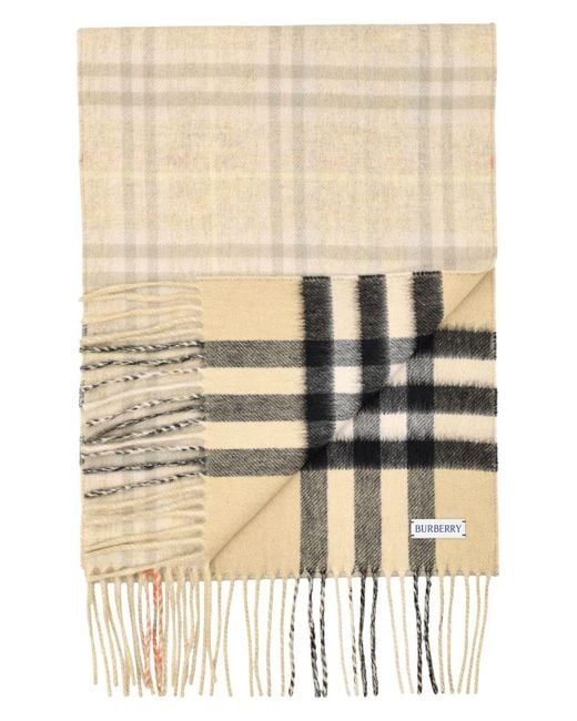 Burberry Natural Reversible Pale Check Cashmere Scarf for men