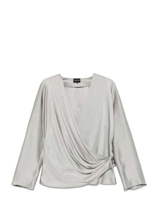 Giorgio Armani Gray Camicia Doppio Raso Seta Shirt