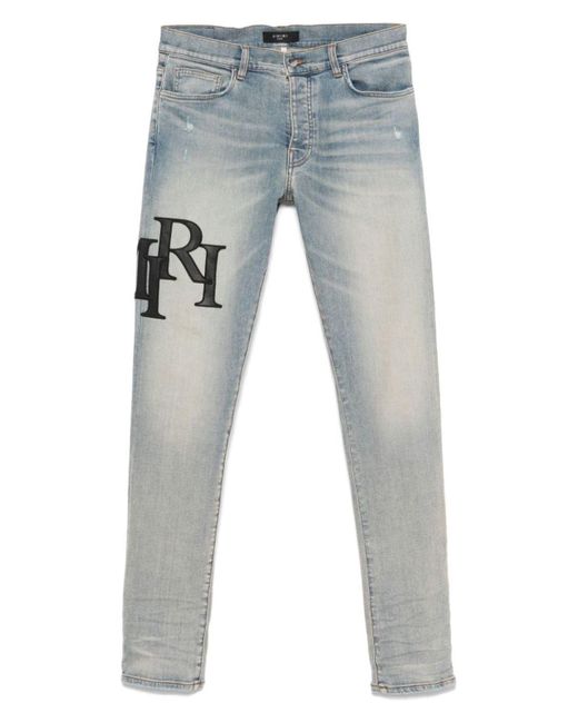 Amiri Blue Staggered Logo Skinny Jean for men