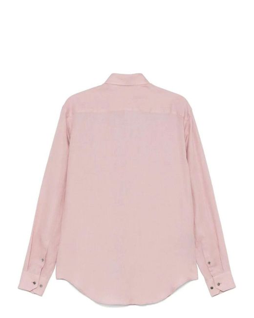 Giorgio Armani Pink Regular Fit Linen Shirt for men