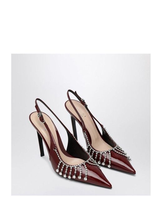 Gucci White Bordeaux Patent Leather Pump With Crystal Chain