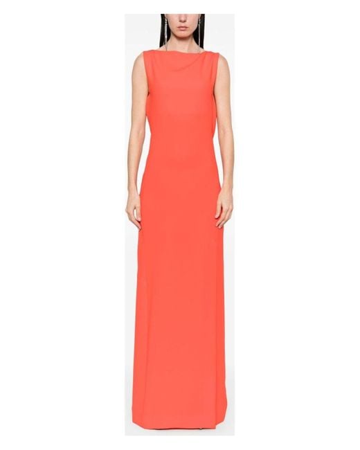 Max Mara Creso Silk Long Dress in Red | Lyst