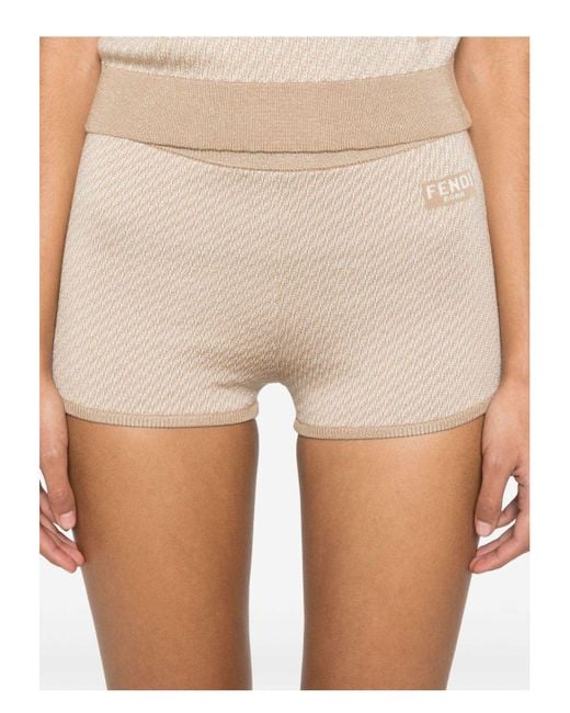 Fendi Ff Wool Shorts in Natural | Lyst
