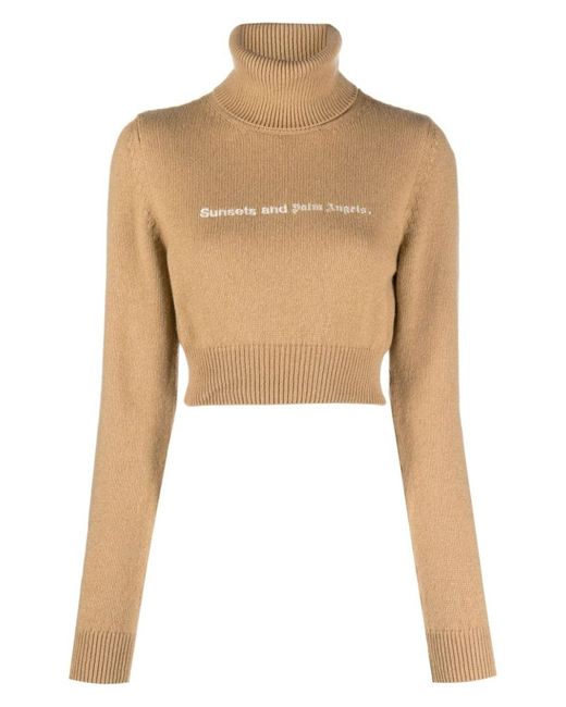 Palm Angels Natural Cropped High Neck Sweater
