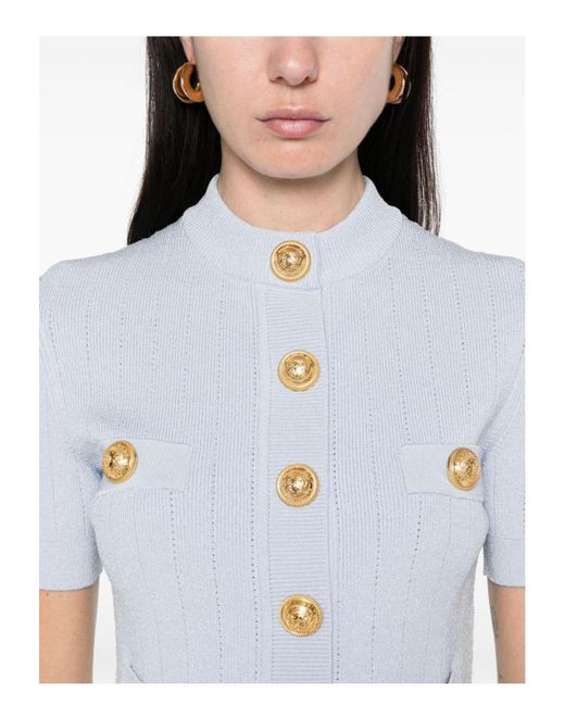 Balmain White Buttoned Crewneck Cardigan