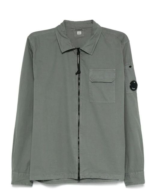 C P Company Gray Organic Gabardine Full Zip Overshirt for men