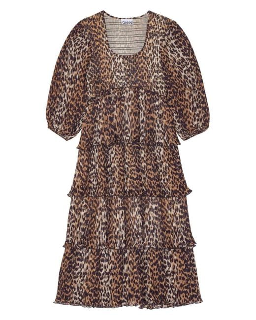Ganni Brown Leopard Print Midi Dress
