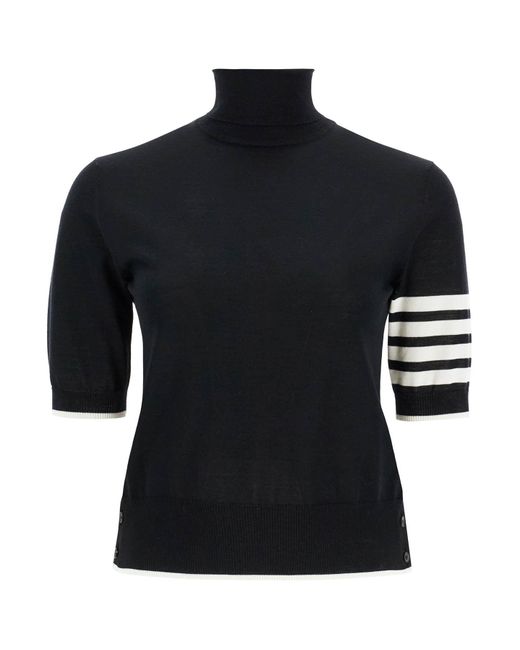 Thom Browne Black Relaxed Fit Ss Turtle Neck Sweater