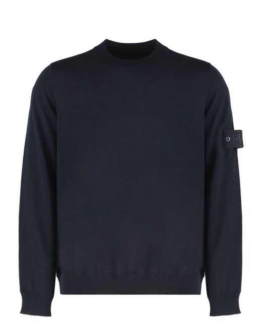 Stone Island Blue Virgin Wool Crew-Neck Sweater for men