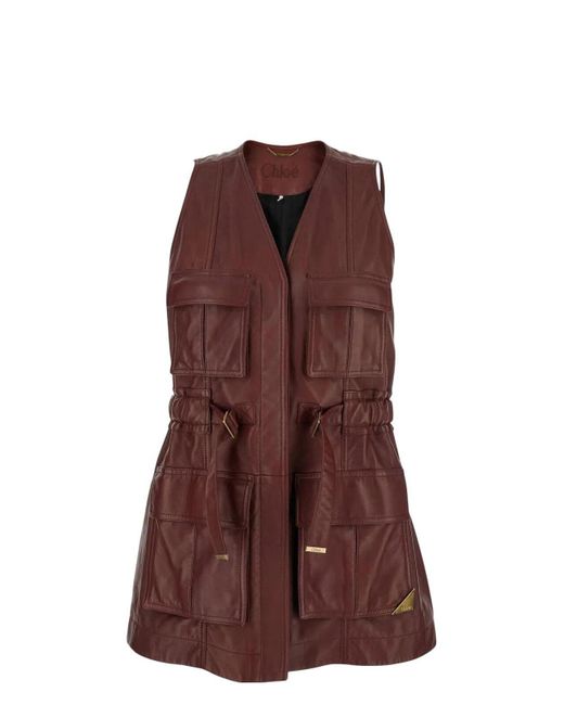 Chloé Burgundy Leather Utility Vest in Purple | Lyst